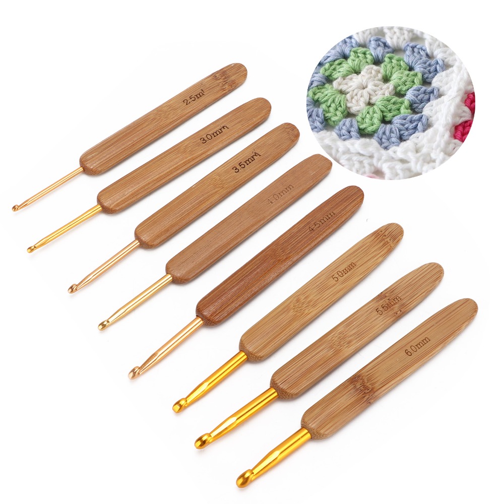 8pcs 2.5-6mm Sizes Crochet Hoo - Wooden Crochet Hooks Ergonomic Handle ulasan dan harga