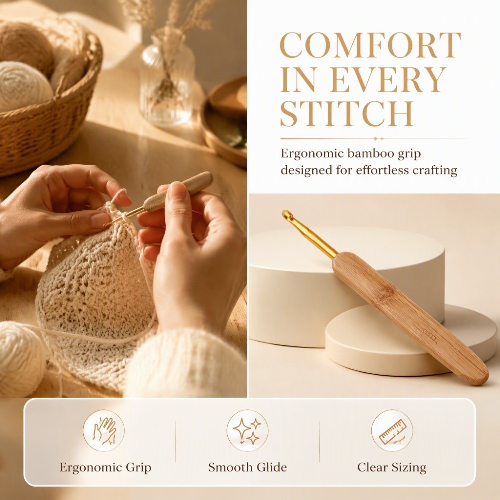 8pcs 2.5-6mm Sizes Crochet Hoo - Wooden Crochet Hooks Ergonomic Handle ulasan dan harga