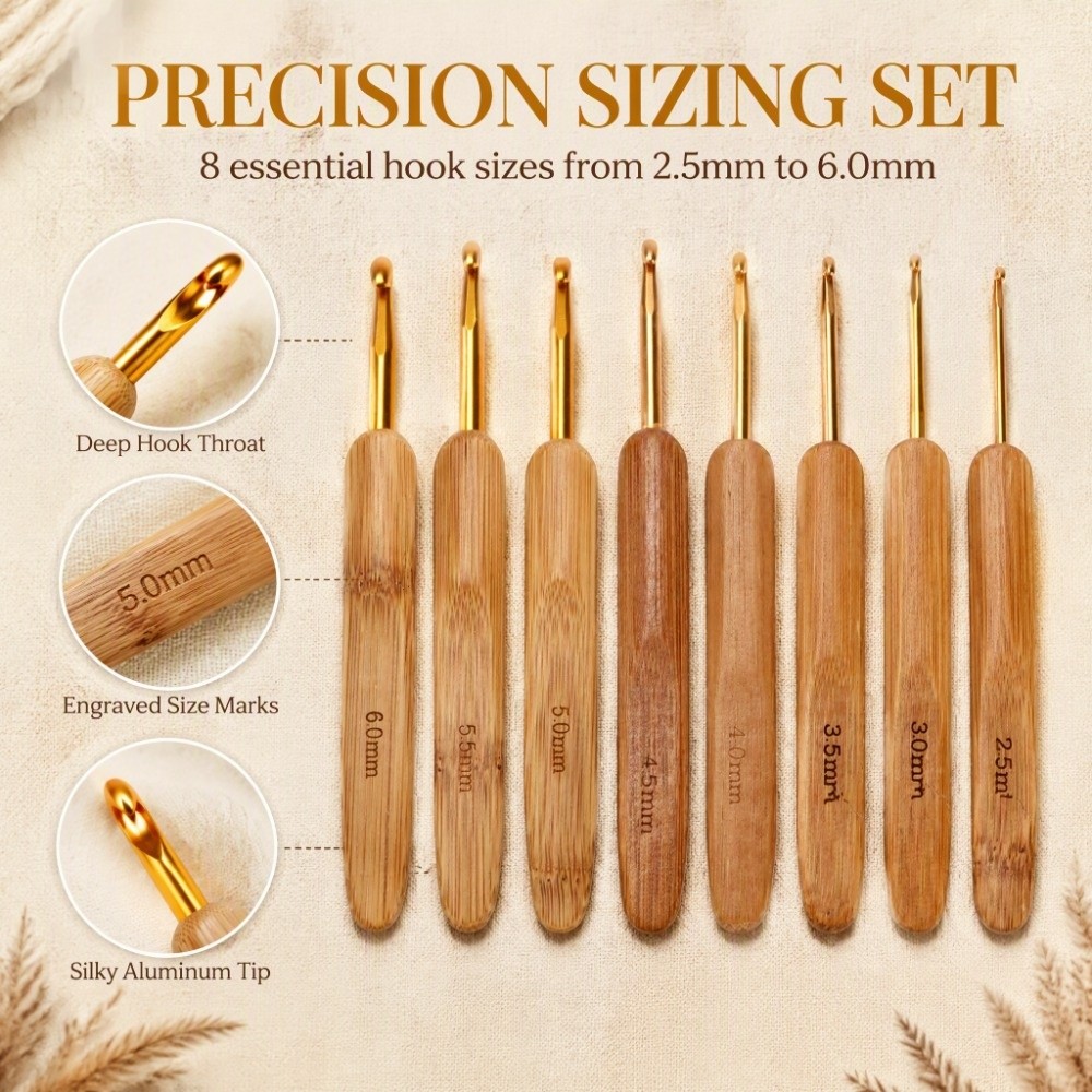 8pcs 2.5-6mm Sizes Crochet Hoo - Wooden Crochet Hooks Ergonomic Handle ulasan dan harga