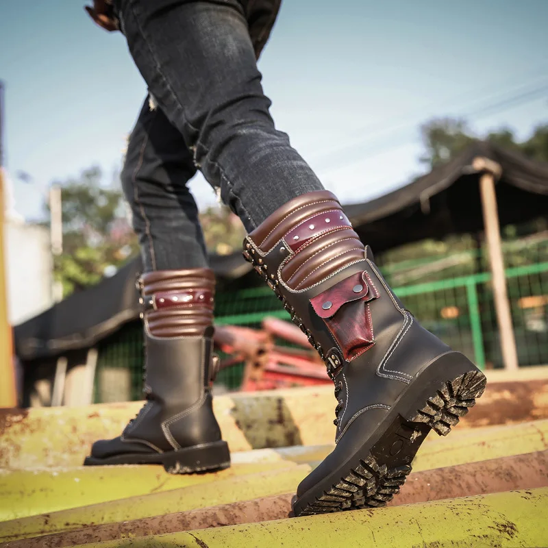 Men Knee High Leather Boots Wi - Craft Tools ulasan dan harga