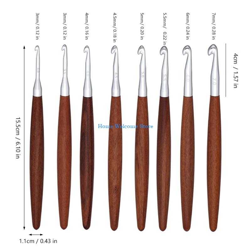 F68E 8Pcs Wooden Handle Croche - Wooden Crochet Hooks Ergonomic Handle ulasan dan harga