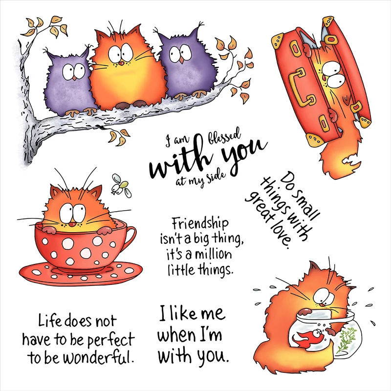 Kawaii Fatty Cats Owl Cutting  - Clear Silicone Stamps For Card Making ulasan dan harga